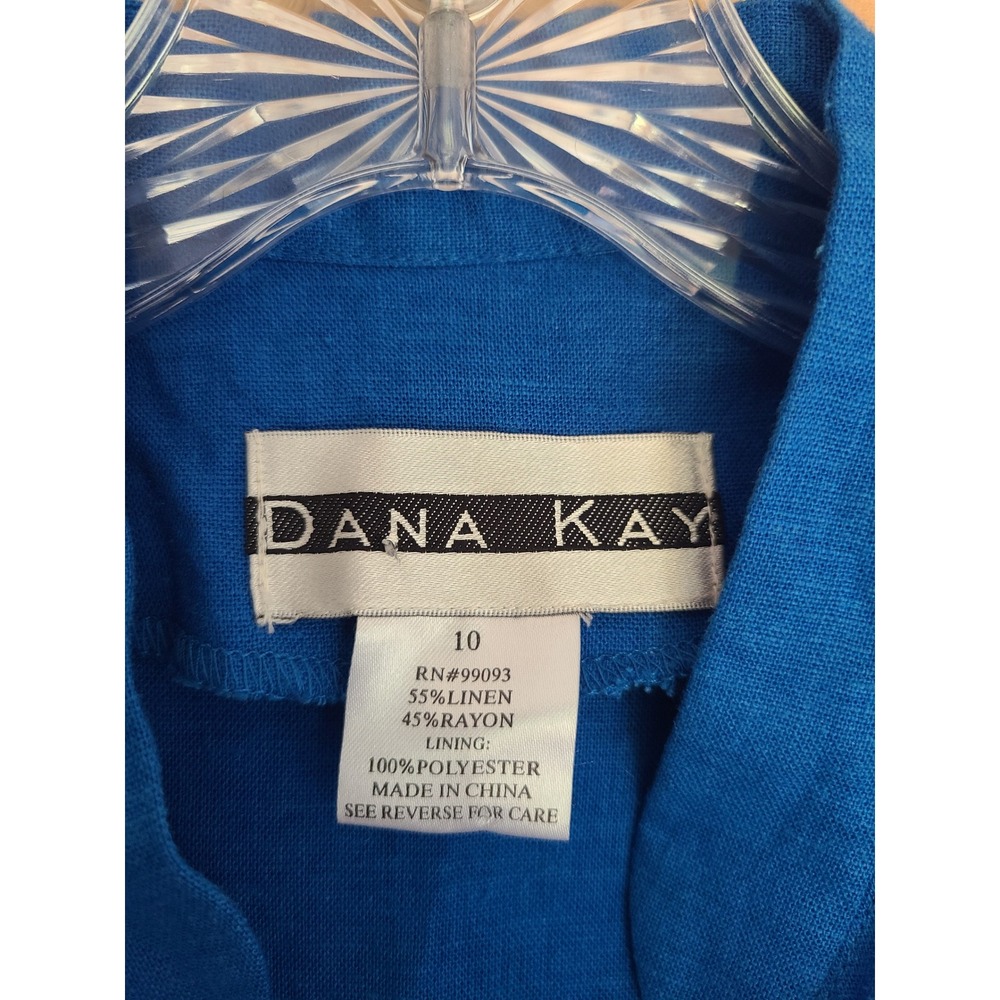 Vintage Dana Kay Linen Rayon 10 Blue Embroidered Dress & Jacket Set Boho Bright - Picture 6 of 13